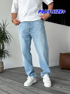 SRETOUU PLUS SIZE Men's Stylish Baggy Jeans Streetwear Men Loose Denim Pants Menswear Simple Solid Straight Trousers Classic