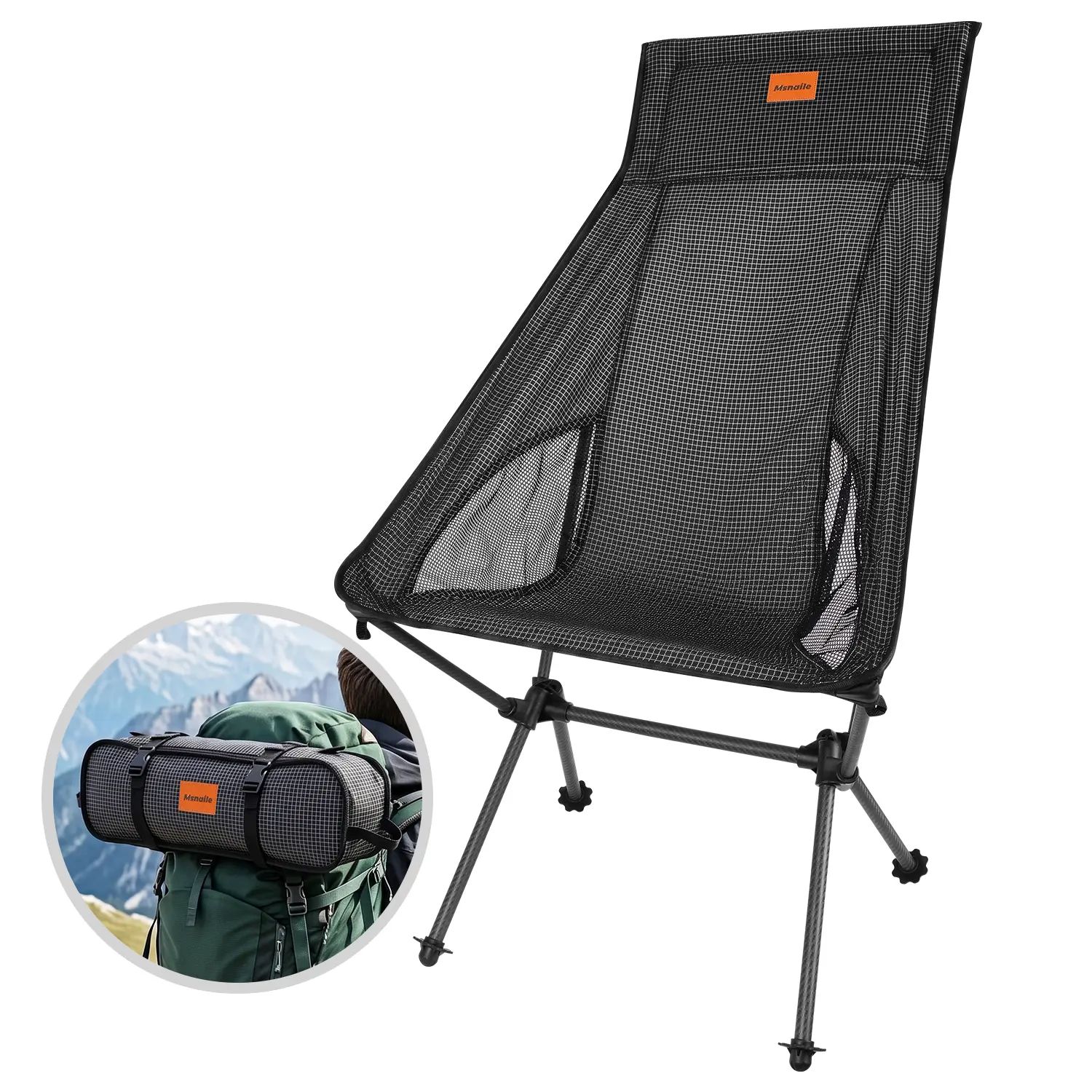 【Tiktokmademebuyit】Msnaile High Back Carbon Fiber Camping Chair,2.6 lbs Ultralight Folding Camp Chair for Adults,Compact Portable Backpacking Chair for Hiking,Camping,Outdoor Travel,Camping Essentials & Accessories