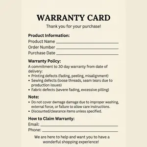 Warranty Card For Our T-Shirt -Sweatshirt - Hoodie
