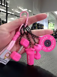 Sport Gym Dumbbell Keychain 5pcs Set of Barbell and Dumbbell Weight Plate Keychain Braided Cord Charms Fitness Dumbbell Gym Bag Charms Key Chain Woven Rope Lanyard Key Ring Gym Keychain Pendant, Keychain Wristlet Strap