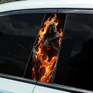 2 Flame Skull Reaper Themed Car Decals, Multipurpose Car Decal - Waterproof and Scratch Resistant Vinyl Stickers, Easy to Apply and Remove, Self-Adhesive Stickers for Cars, Laptops, Helmets, Motorcycles and Refrigerators