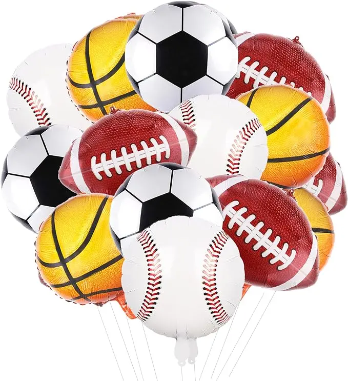 20 Pieces 18 Inches Sports Balloons Set, Large Football Basketball Baseball Soccer Foil Mylar Balloons for Sports Themed Party Supplies Boys Girls Teenagers Birthday Decorations