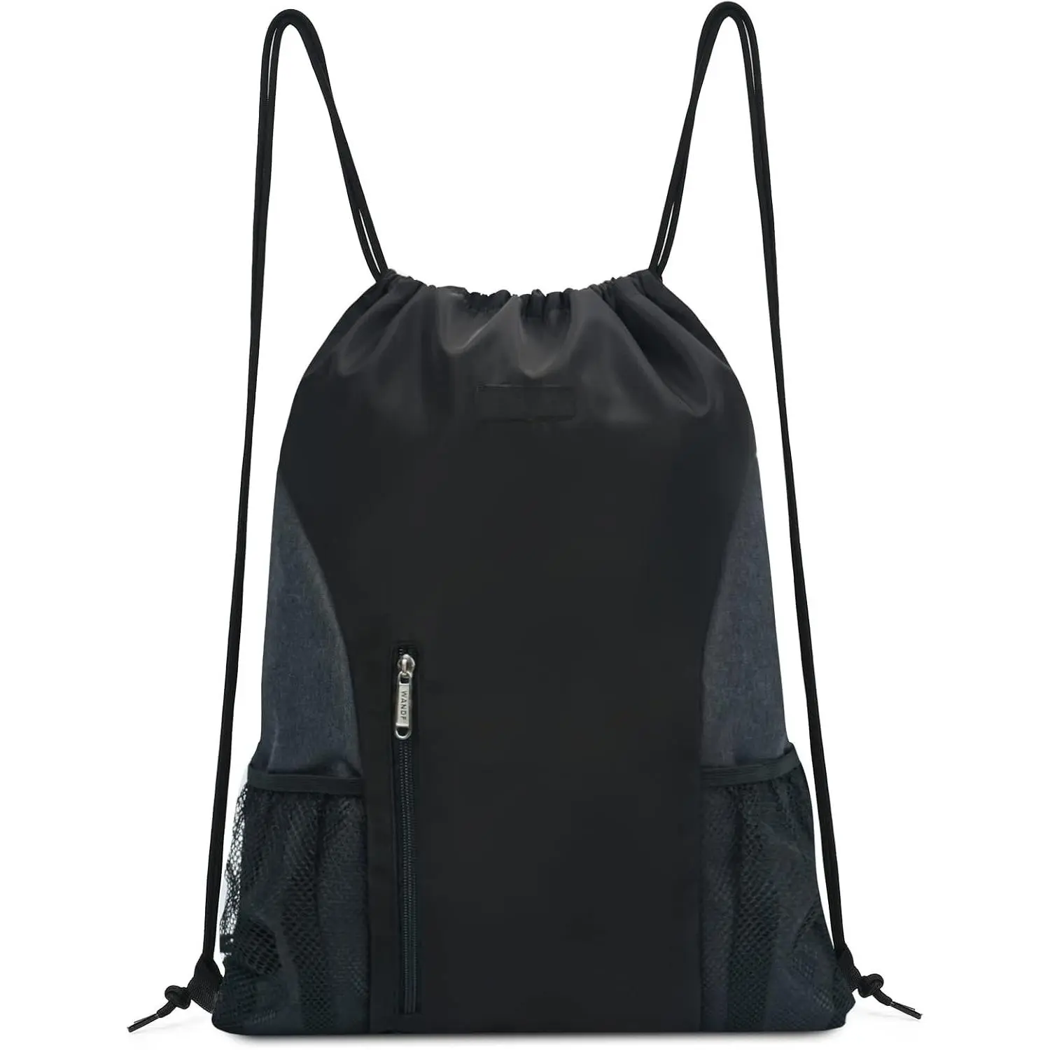 Drawstring Backpack  Gym Sackpack with Mesh Pockets Water Resistant String Bag for Women Men(Black)