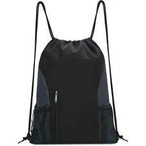Drawstring Backpack Gym Sackpack with Mesh Pockets Water Resistant String Bag for Women Men(Black) Drawstring Backpack Gym Sackpack with Mesh Pockets Water Resistant String Bag for Women Men(Black)