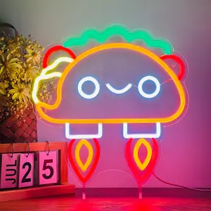 Tacos Rocket Neon Sign Cute Taco Rocket Light for Wall Decor LED Taco Sign for Mexican Restaurant Taco Bar Cafe Pub Kitchen Party Decoration Taco Shop Wall Hanging Sign