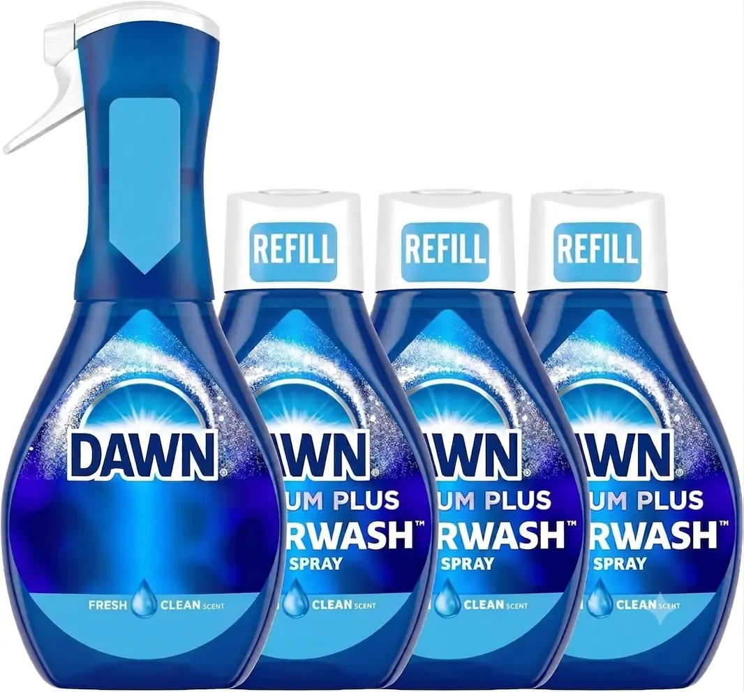 Dawn Powerwash Concentrated Household Cleaning Spray Bottle Kit - Fresh Scent Dish Soap, 1 Starter Kit + 3 Refills, 4x16 Fl Oz