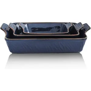 Bakeware Set, Ceramic Baking Dish, Rectangular Lasagna Pans for Cooking, Cake Dinner, Kitchen, 9 x 13 Inches, Texture Series 3- (3 , Aegean)