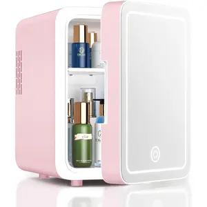 Skincare Fridge with Dimmable LED Light Mirror, 4L Mini Fridge For Desktop, Travel or Cool & Heat, Makeup Fridge for ,  Care and ,