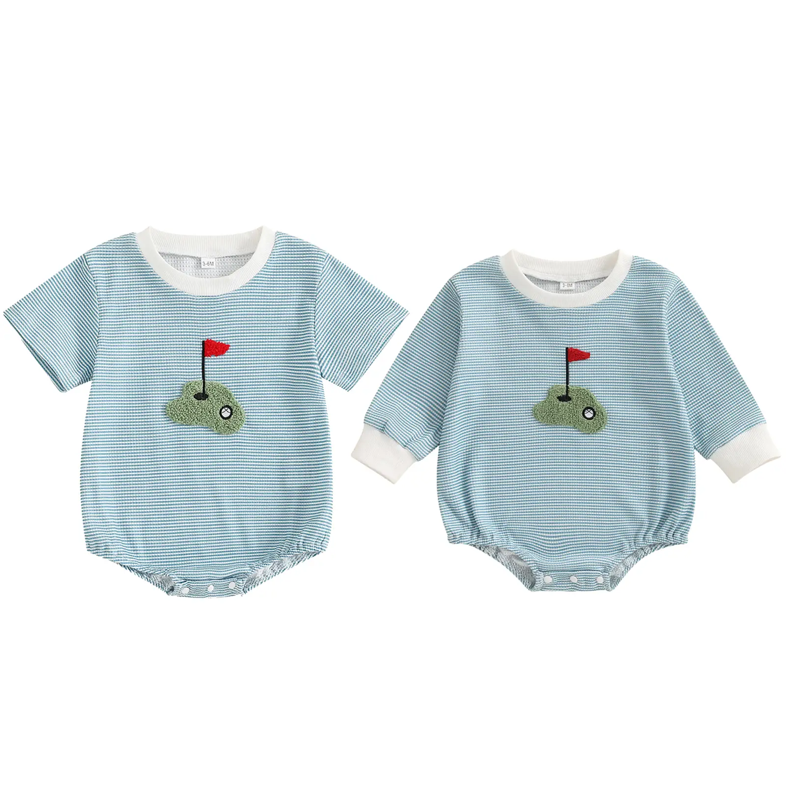 Unisex Baby Girl Boy Golf Embroidery Short Sleeve Striped Sweatshirt Bubble Romper Onesie Bodysuit Cute Summer Outfit