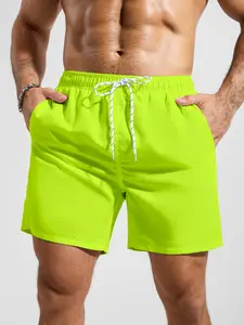 Men's Fashion Fluorescent Beach Shorts Casual Inner Mesh Swim Trunks, Perfect for Beach Vacation, Loose-Fitting Style, Swimwear Shorts
