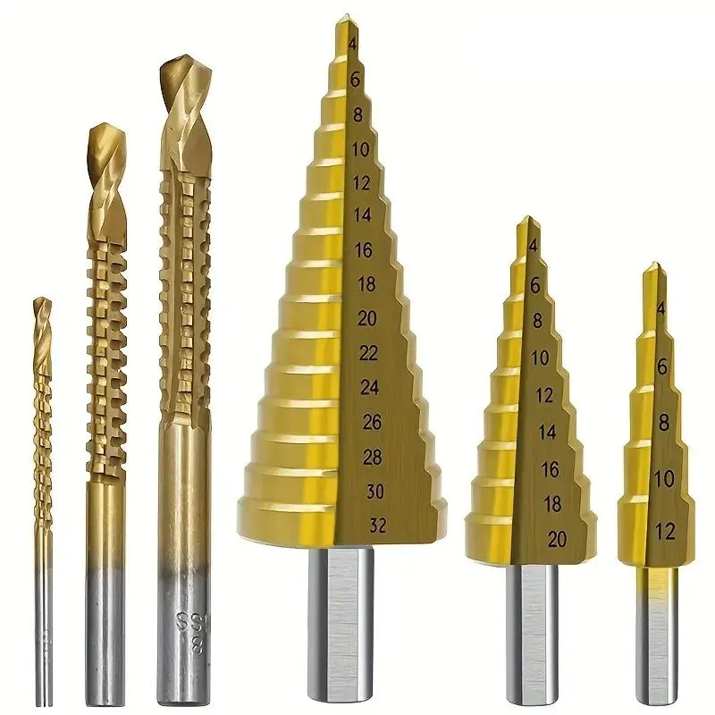 Stair Drill Bit Saw Bit Set, Titanium Milling Bit Set, Woodworking Metal Core Drilling Tool, Power Tool Accessories, Step Drill Bits, Drill Bit Sets, Drill Bit Kit