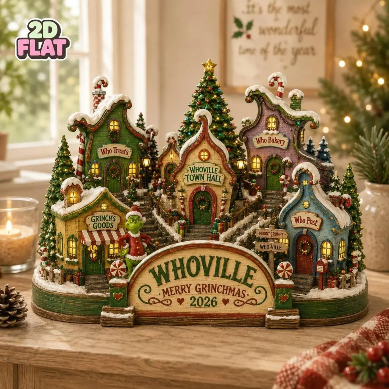 Grinch Whoville Christmas Village Decor, Merry Grinchmas Wooden Block Decor, Christmas Gift