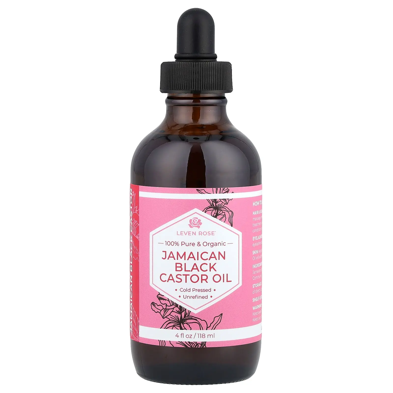 Leven Rose 100% Pure & Organic Jamaican Black Castor Oil, 4 fl oz (118 ml)
