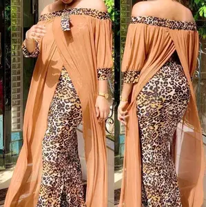Autumn Sexy Leopard Printed Dashiki African Dresses for Women Party Half Sleeve Slash Neck Femme Robe .blsize .light brown size large  Xl..2X.   red  Xl.  XXL. blue size 2X and yellow size 2X