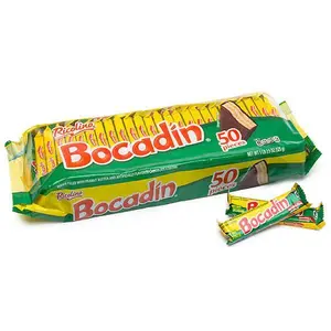 Ricolino Bocadin Chocolate Wafer Bars Snack 50 Count Individually Wrapped Crispy Crunchy Mexican Treats for Lunchboxes Office Snacks Party Favors