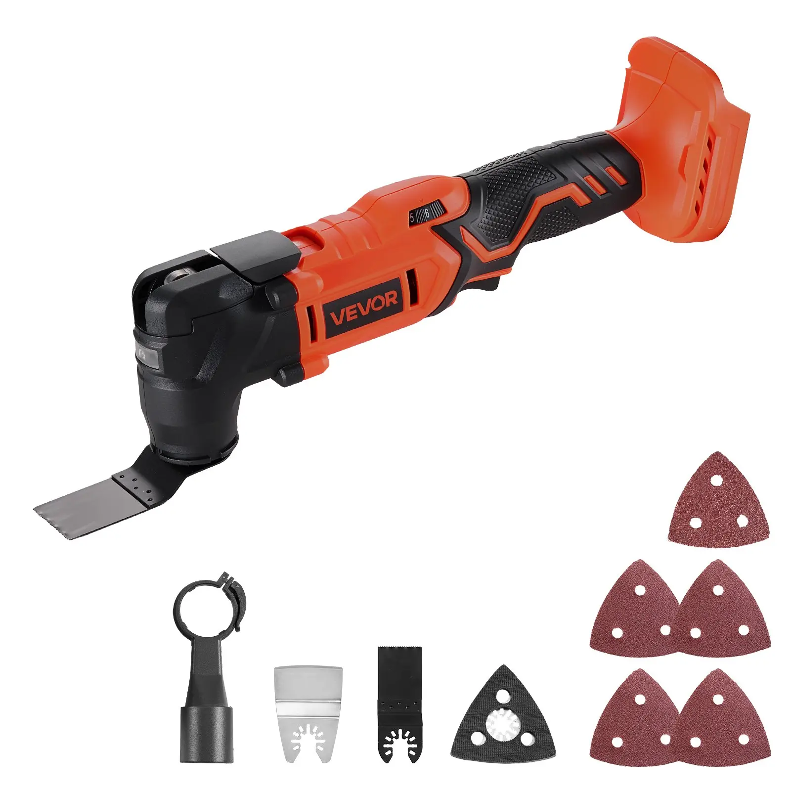VEVOR Cordless Oscillating Tool - 20V Cordless Power Tool with Oscillating Head, 6 Variable Speeds (8500-17000 OPM), 3.2 Oscillating Angle, 8pcs Saw Accessories, LED Work Light (Battery Pack Not Included), Cordless Power Tools