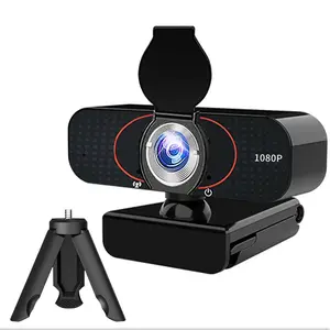 Computer Webcam 1080P with Tripod & Privacy Cover, Plug and Play USB Camera for PC/Laptop, Low Light Correction, Built-in Mic for Online Class, Meeting, ZOOM