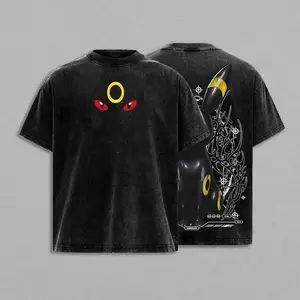 Pocket Monsters "Umbreon" Vintage Unisex Oversize Anime Manga Acid Washed Heavyweight Cotton T-shirt for Fans
