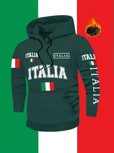 Men's Italy Flag Hoodie S-Xxl, Polyester Fitted Casual Sportswear, Autumn Winter Fashion Street Style, Warm Comfortable Pullover