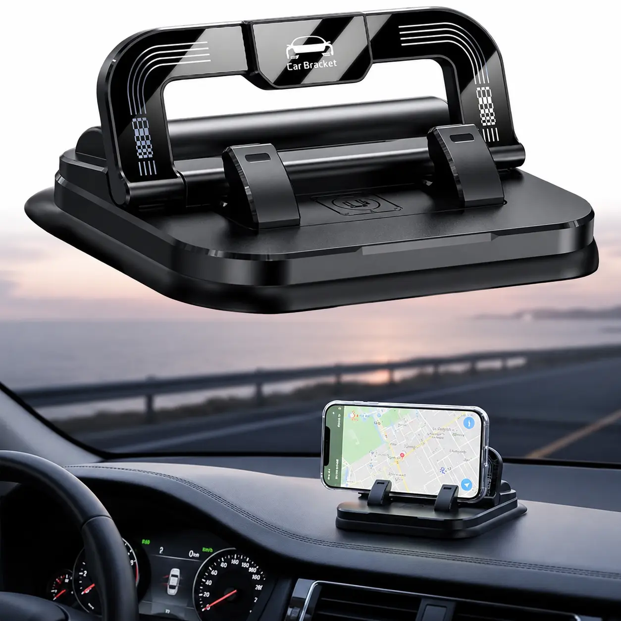 Portable Integrated Car Phone Holder with Built-In Parking Number Plate, Daily Vehicle Driving Mobile Phone Fixing & Temporary Car Number Display, Dual-Purpose Auto Interior Phone Mount, Stable Anti-Slip Durable 2-in-1 Car Accessory