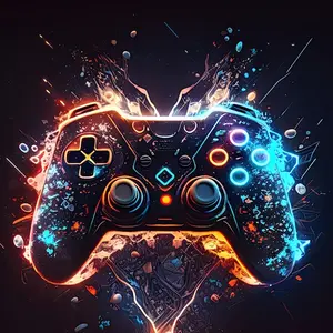 5D Diamond Painting Kit - Neon Glow Game Controller, Full Round Drill Cyberpunk Splash Art, Embroidery Design, DIY Rhinestone Embroidery for Gamer Room Decor & Birthday Gift for Video Game Lovers