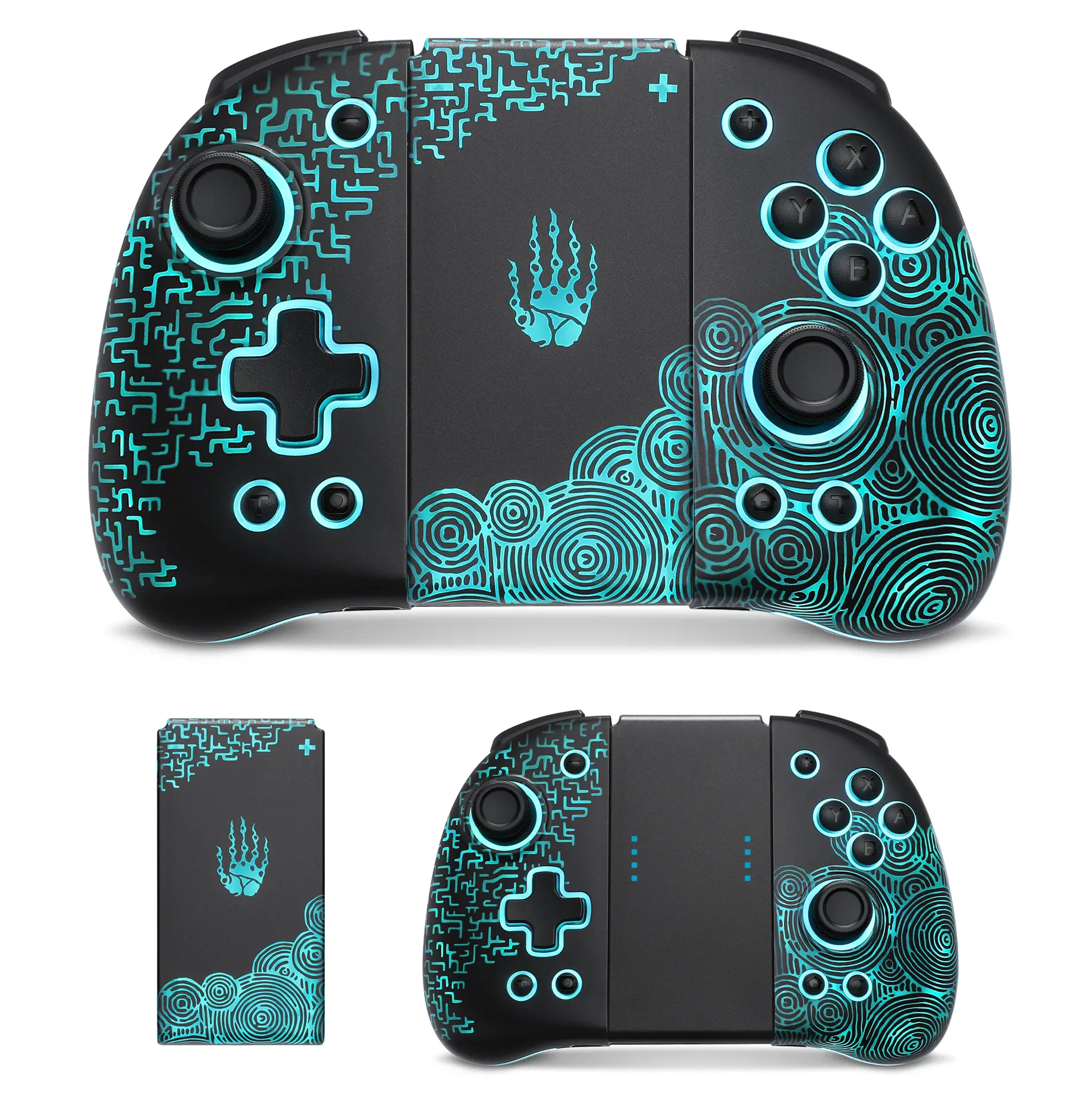 FUNLAB Illuminated Switch Controller, Switch/OLED Compatible, Ergonomic Handheld Mode Joystick Controller with 7 LED Colors/Paddle/Turbo Wireless Controller - Black Battery Kit