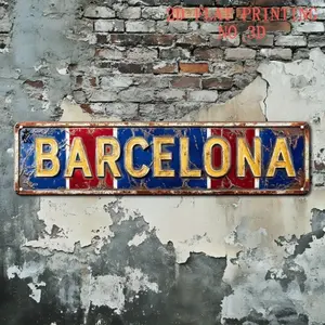 BARCELONA City Aluminum Sign 40x10cm Spanish Football Soccer Sanctuary Wall Art Indoor Decoration for Man Cave Bar Easy Mounting Aluminum Material