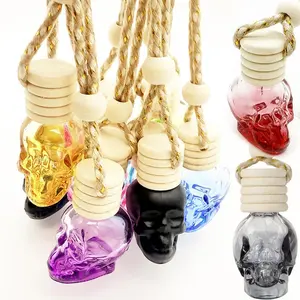 Skull Shaped Hanging Car Air Freshener Bottle, Decorative Refillable Aromatherapy Diffuser, Car Interior Diffusers with Woven Rope, Unique Car Decor for Interior