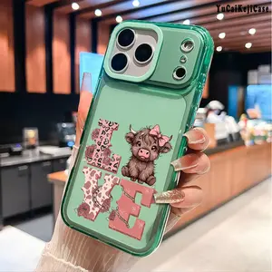 Cute Cow Love Pattern  TPU Phone Case for iPhone 17 16 Plus 15 Pro Max 14 Plus 13 12 11 Air Non-Yellowing Shockproof  Protection Soft Silicone Transparent Cover Cellphone Protective Smartphone Casing
