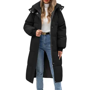 Women's Long Puffer Coat - Warm Winter Quilted Jacket Full Length Zip Up Down Coat Thickened Puffy Parka with Hood