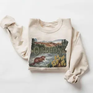 Vintage (Phuhi) Oregon Animals & State Flowers Sweatshirt - Nineties 90s Vintage Cute Beaver Yellow Oregon Grapes - Boho Unisex Adult and Youth T-shirt