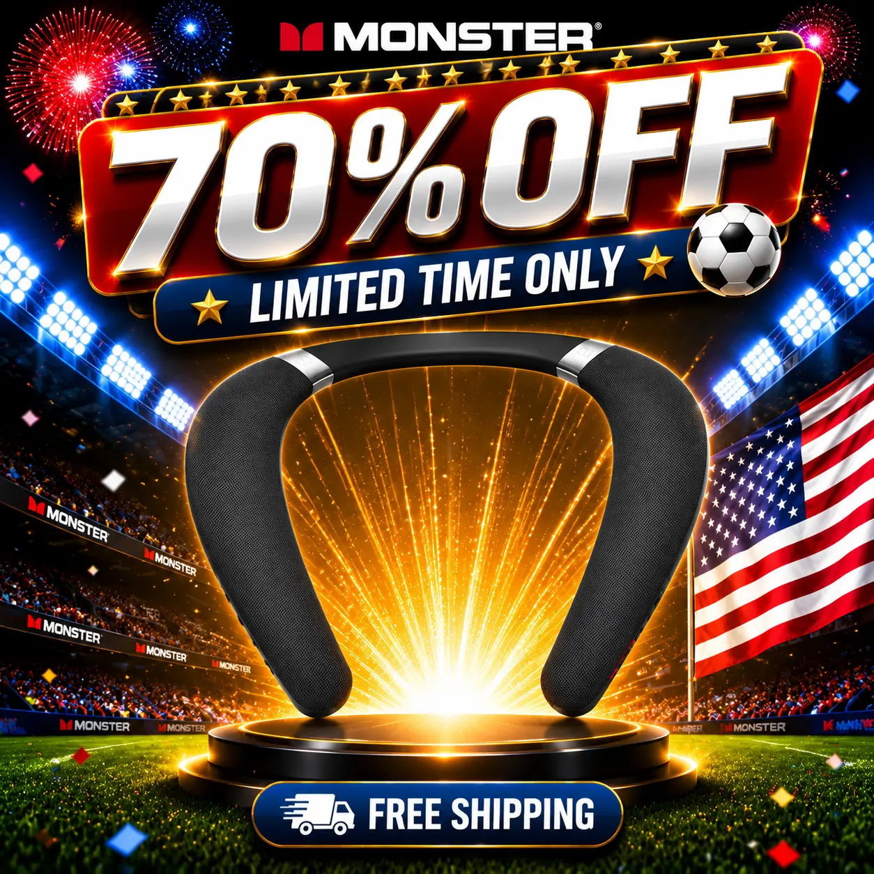 Monster Boomerang Wearable Bluetooth Neck Speaker, Wireless 6.0, 165H Battery, IPX7 Waterproof, Dual Mic, Surround Sound for Home, Gaming, Movies & Travel - Deals For You Days- SummerWins - DealsForYouDays