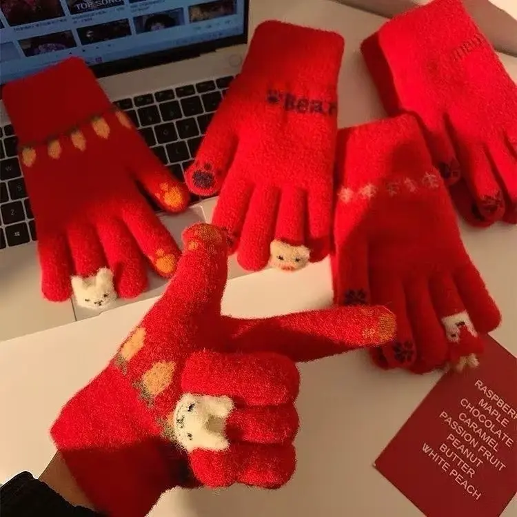 2026 New Christmas Festive Knit Touchscreen Gloves For Women, Fleece Lined Warm Winter Thermal Gloves For Outdoor Cycling Daily Use
