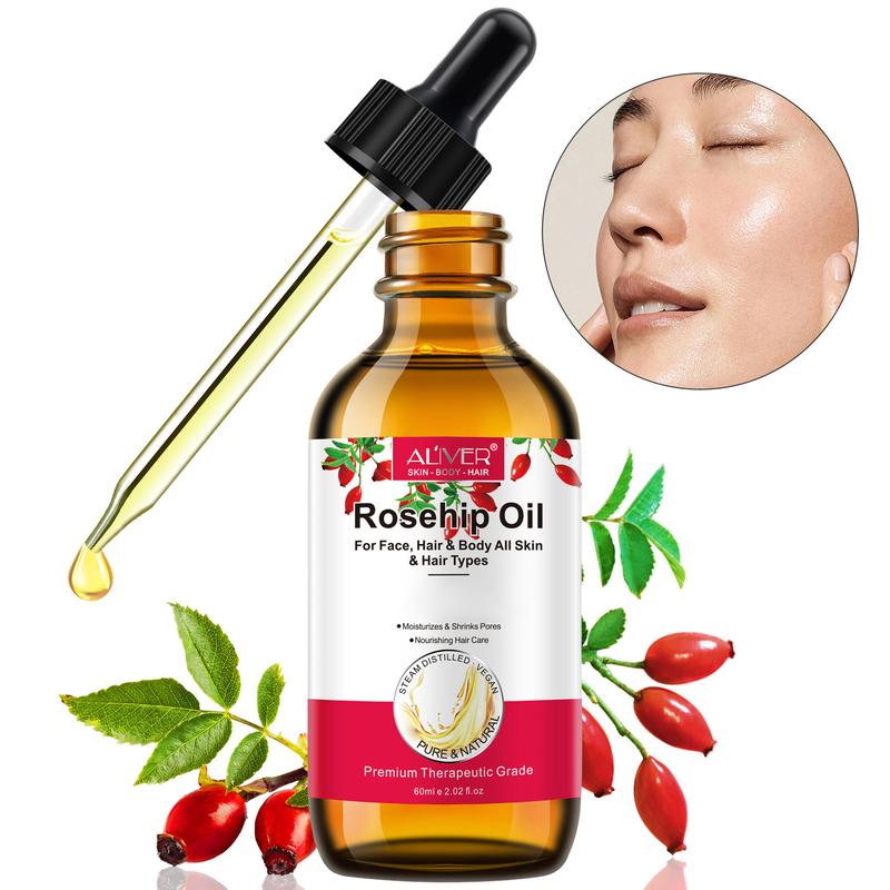 Aliver Rosehip Oil, Organic Rosehip Seed Oil  For Face, Hair, Nail, (60ml/2.02Fl Oz)