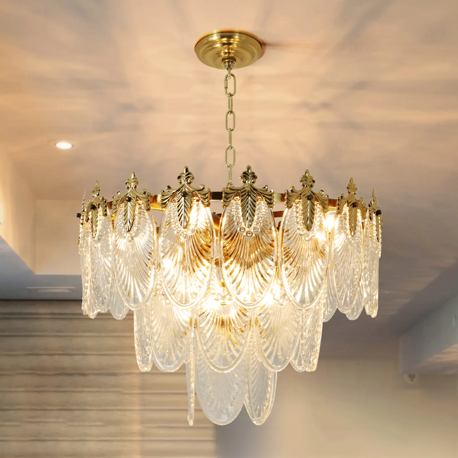 European Retro Style Multi-layer chain crystal gemstone chandelier - Classical and Elegant interior decoration that suitable for living room, dining room, study and various scenes