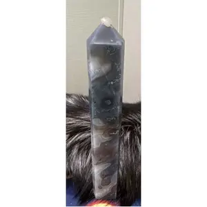 Feathered Polished Moss Agate Crystal Point Tower Mineral Display Collectible