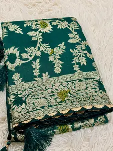 Soft Dola Silk Saree with Meenakari Weaving & Tassel Pallu