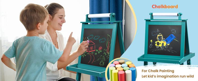 Costzon Art Easel toys, 3 in 1 Double-Sided Art Easel w/ Magnetic Dry Erase Board, Painting Writing Accessories, Birthday Gift Christmas Gift