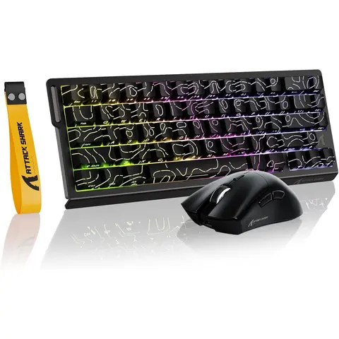 ATTACK SHARK X68HE-R1 Wired Gaming Mechanical Keyboard and Mouse Combo - 8000Hz Polling Magnetic Switch, 0.125ms Latency, 16.8M RGB Lighting, Adjustable Custom Actuation, Aluminum Alloy 55g Ultra-Light 18000 DPI Tri-Mode Mouse for PC Gamers PC Accessories