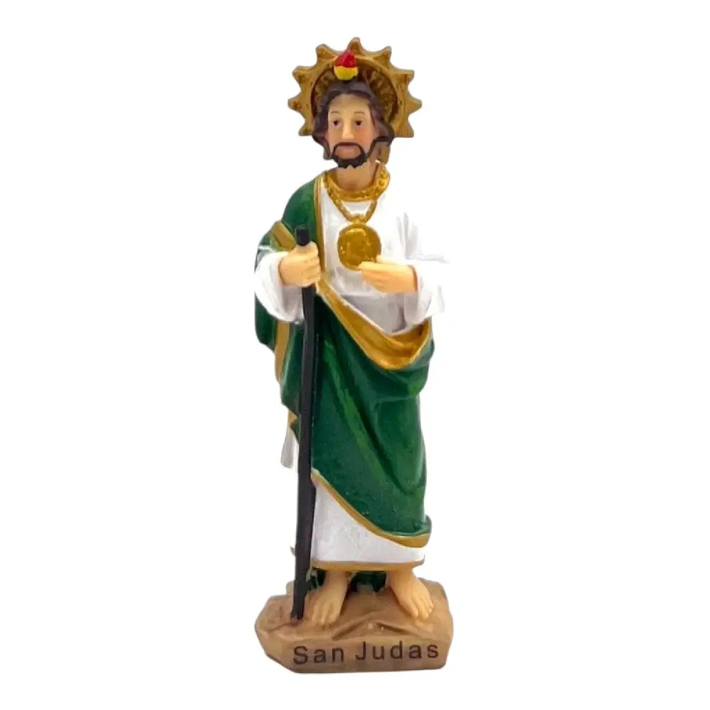 San Judas 3" Inches Tall Small  Statue For Car dashboard  Classic Plain Green and Gold Patrono de los Casos Imposibles Religious Decor Saint Jude patron Ornaments Tadeo