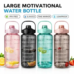 2000ML Sports Water Bottle with Time Markers, Unisex Design, Straw Included, Reusable, Large Capacity Outdoor Cup for Fitness, Leakproof Bpa Free
