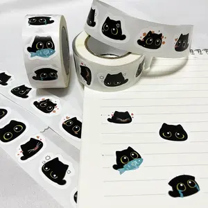 Cute Cat Pattern Sticker (500pcs/roll), Adhesive Decorative Sticker, Funny Stickers, DIY Decals for Water Bottle, Laptop, Phone Case, Scrapbooking, Journal Making