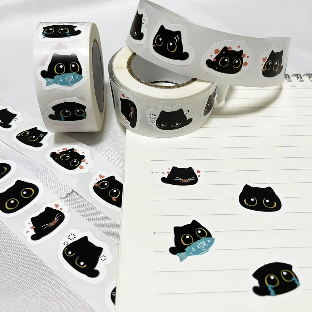 Cute Cat Pattern Sticker (500pcs/roll), Adhesive Decorative Sticker, DIY Decals for Water Bottle, Laptop, Phone Case, Scrapbooking, Journal Making
