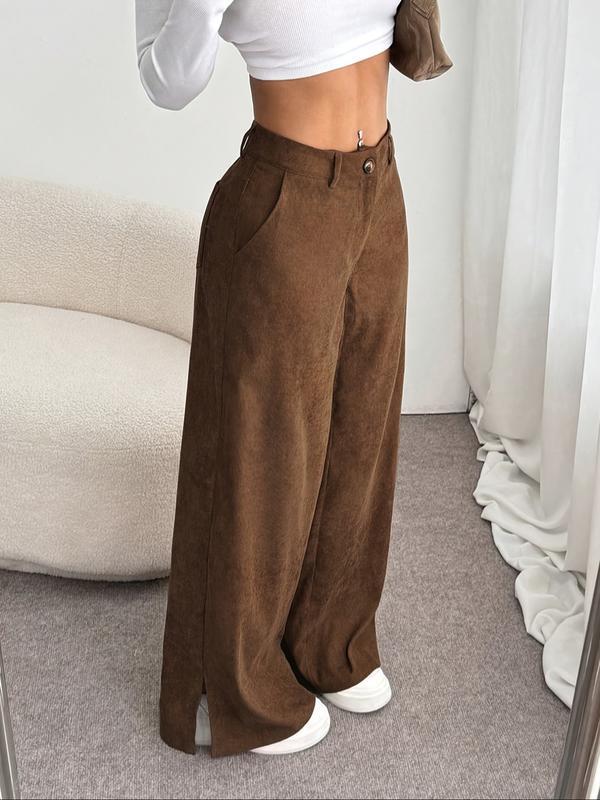 Women's Elegant Fashion Corduroy Pants, Fall Winter New Style Straight Leg Split Hem Long Trousers, Casual Wear for Women, Casual Lounge PantsGift Women's Elegant Fashion Corduroy Pants, Fall Winter New Style Straight Leg Split Hem Long Trousers, Casual Wear for Women, Casual Lounge PantsGift