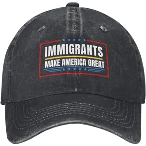 Patriotic 'Immigrants Make America Great' Pro-Immigration Cap - Black Polyester Baseball Hat with Colorful Border, Hand-Wash Only, No Feathers, Electricity-Free, Event Hat | Bold Statement Cap | Durable Headgea