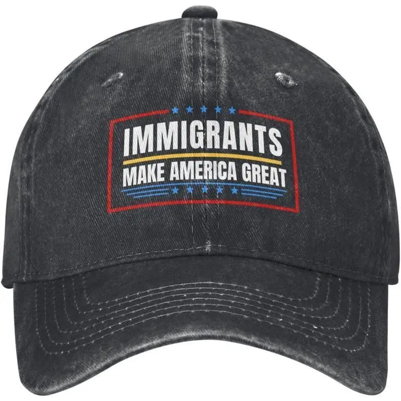 Patriotic Pro-Immigration Slogan Baseball Cap for Pro-Immigration Supporters - Black Polyester, Colorful Border, Wide Brim, Outdoor Use, 1 Size Fits Most Head Sizes, Durable, Hand Wash Only, Adjustable Headgear