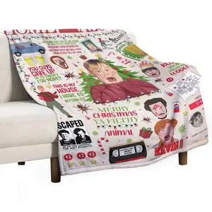 Home Alone Themed Christmas Blanket Featuring Kevin, Wet Bandits, Fuller Harry Lyme Marv Murchins Pizza Battle Plan and Iconic Quotes. Cozy Soft Festive Perfect For Holiday DéCor, Movie Nights As A Fun Christmas Gift For Family Fans Of The Classic Film