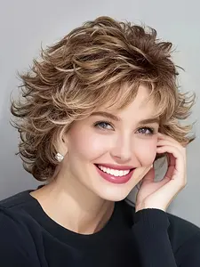 Women's Fashion Fairy Synthetic Wig, Short Curly Side Parted Hairpiece, Perfect for All Seasons, Halloween & Christmas Costume, Synthetic Curly Wigs