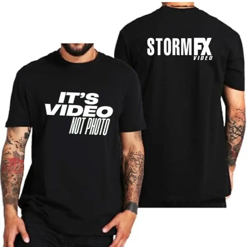 StormFX Video T-Shirt - "IT'S VIDEO NOT PHOTO" Design, Black, Ideal for Ravers, Streamers, and Videographers - Selfie, Phone