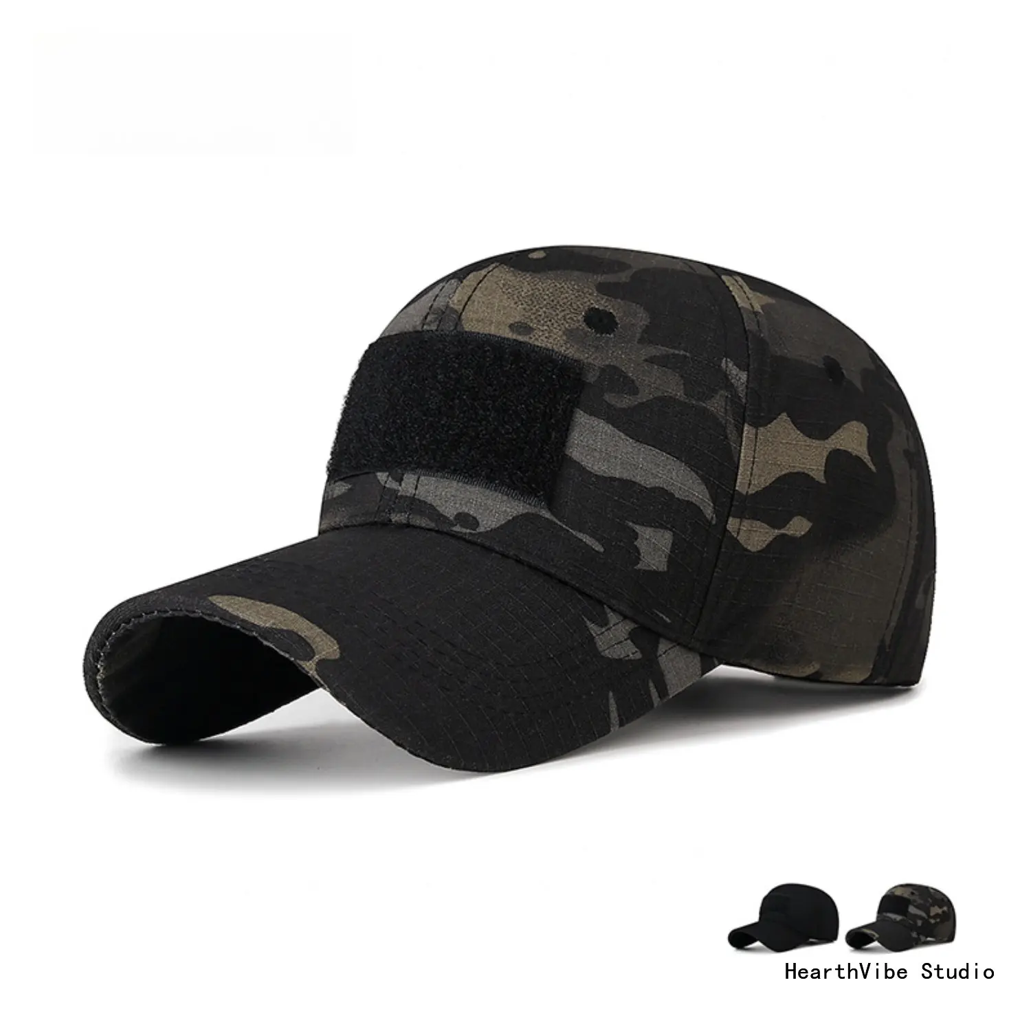 Unisex Velcro Camo Trucker Tactical Hat, Cotton Fabric, Camouflage Print - Outdoor Sun Protection, Breathable, Adjustable Size, Combat Sports Use, Camo Trucker Hat,summerwins